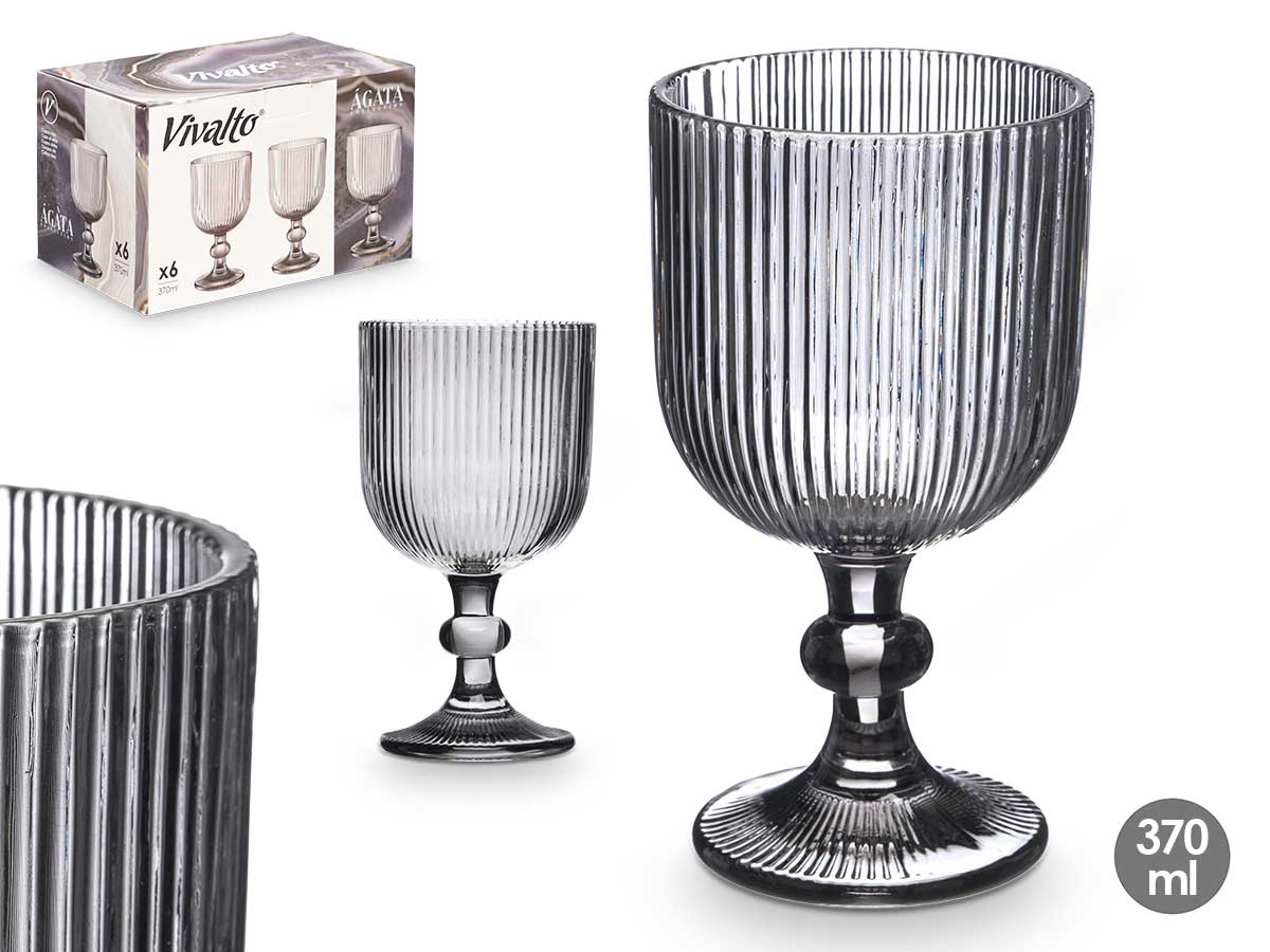 SET 6 COPAS GRIS RAYAS 370ML 909100