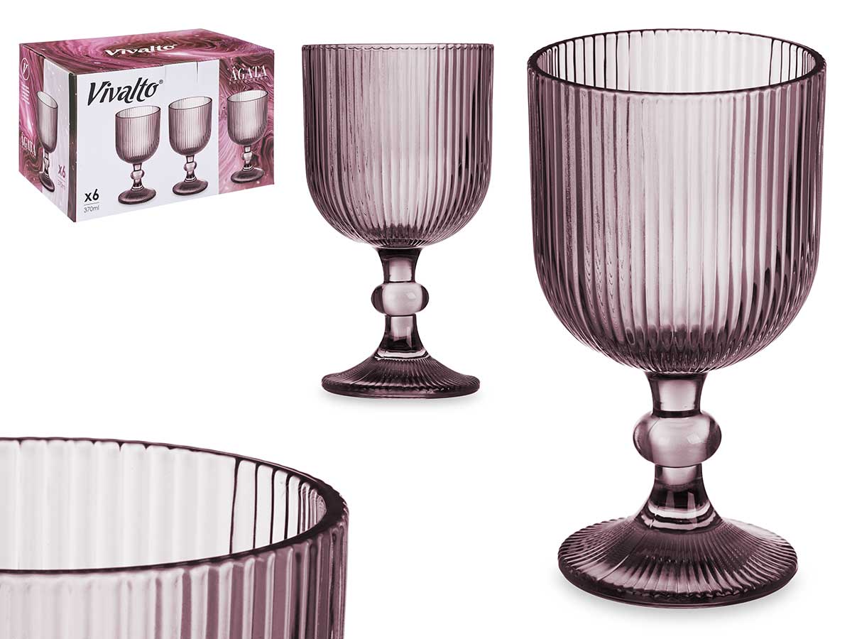 SET 6 COPAS ROSA RAYAS 260ML 908100