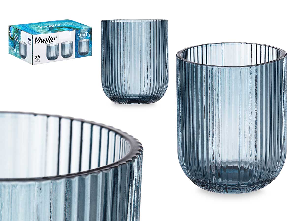 SET 6 VASOS AZUL RAYAS 270ML 9055500