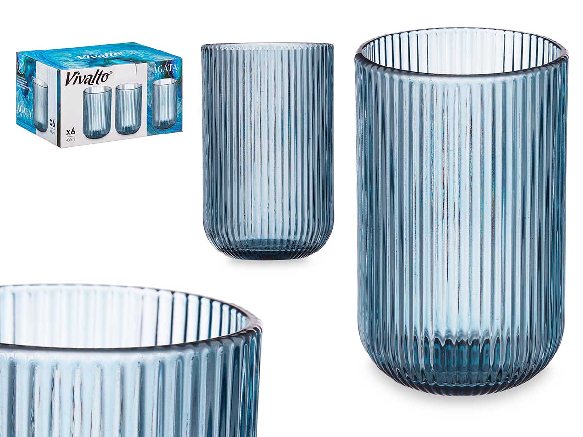 SET 6 VASOS AZUL RAYAS 430ML  908100