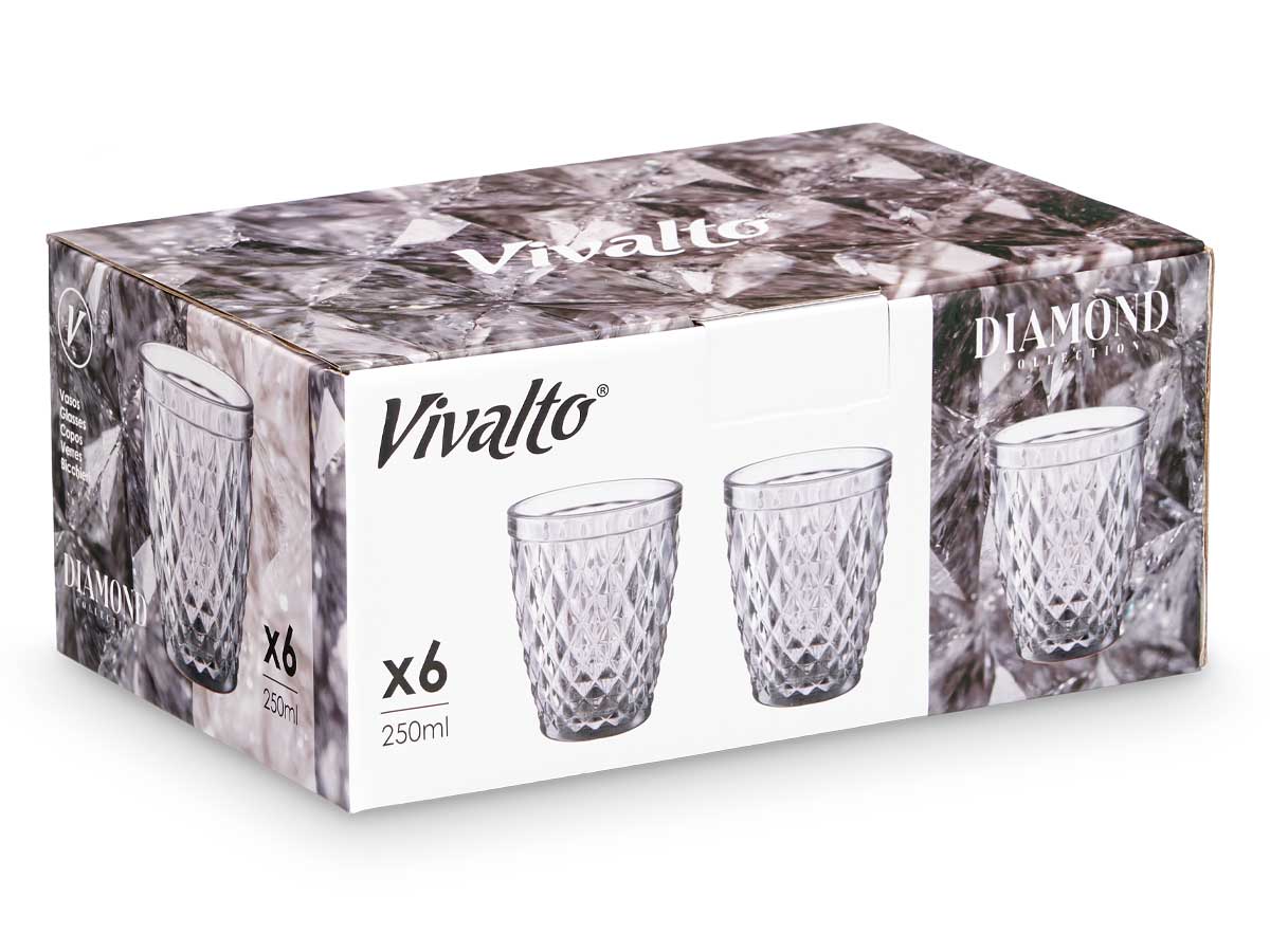 SET 6 VASOS DIAMANTE GRIS 250ML 905750