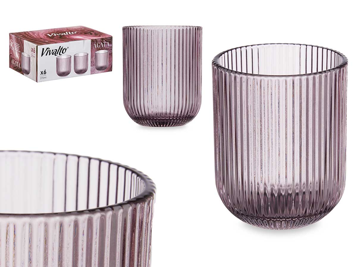 SET 6 VASOS ROSA RAYAS 270ML 90555000