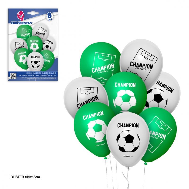 SET 8 GLOBOS FUTBOL BCO/VD 9012900