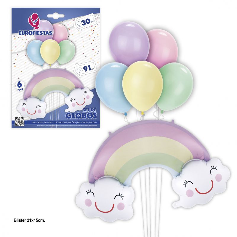 SET GLOBO ARCOIRIS+GLOBOS LATEX 901800